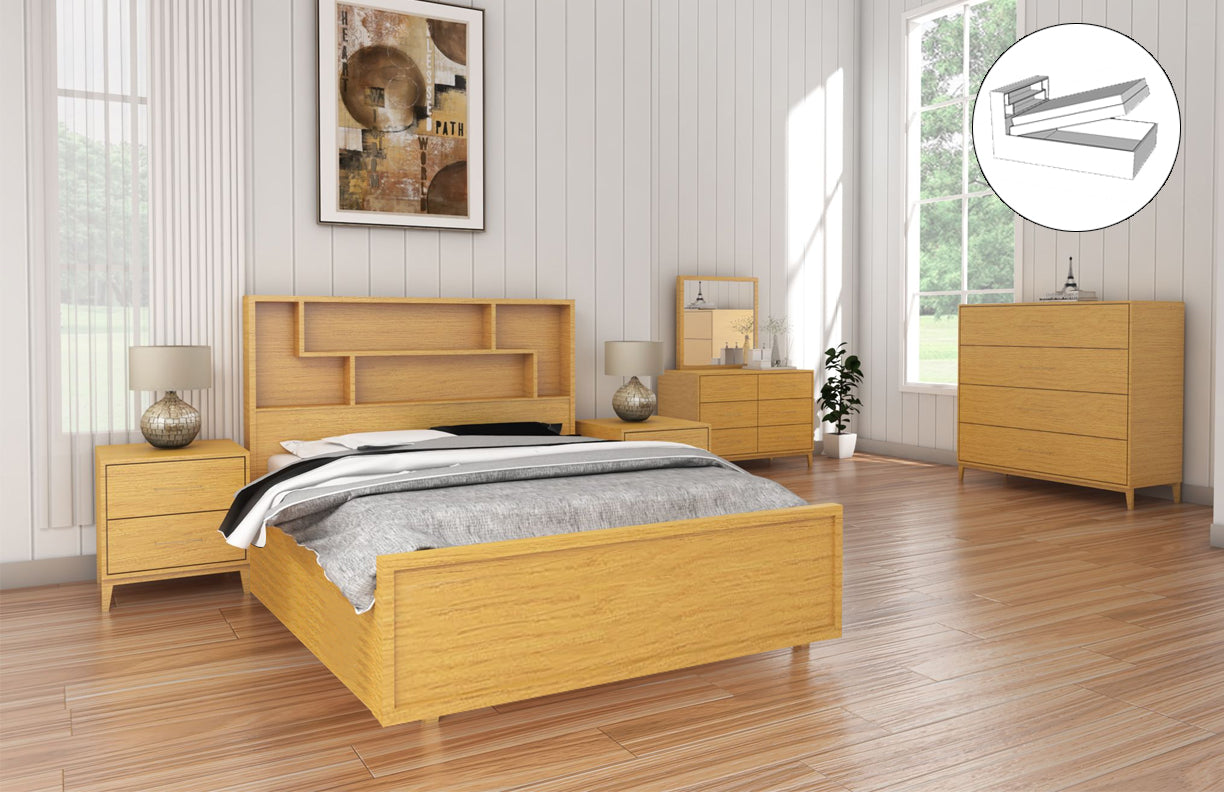 KING ANTARCTICA (AUSSIE MADE) 6 PIECE (THE LOT) BEDROOM SUITE 100% HARDWOOD BED FRAME WITH FRONT GAS LIFT - ASSORTED COLOURS