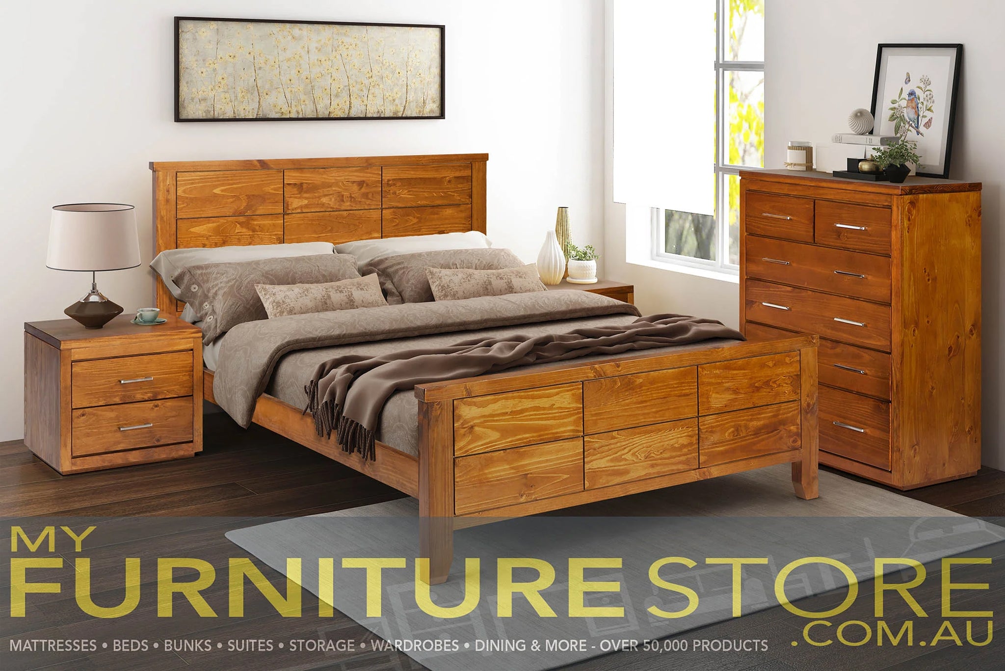 JANE DOUBLE OR QUEEN 5 PIECE (DRESSER) BEDROOM SUITE - WHITE / WALNUT TOP