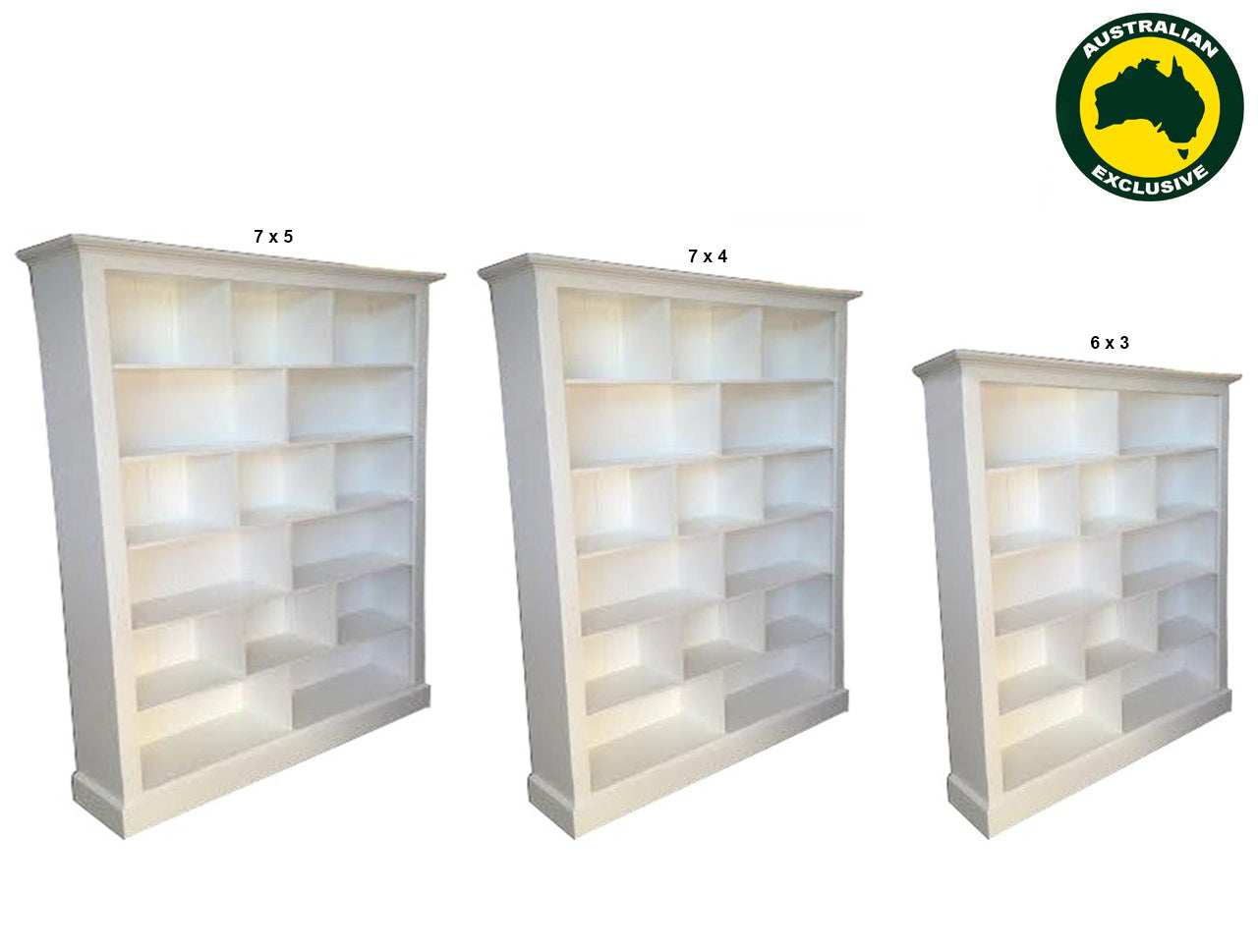 COLONIAL (AUSSIE MADE) PIGEON BOOKCASE 3 SPACE ON TOP COLLECTION - ASSORTED PAINTED COLOURS - STARTING FROM $799