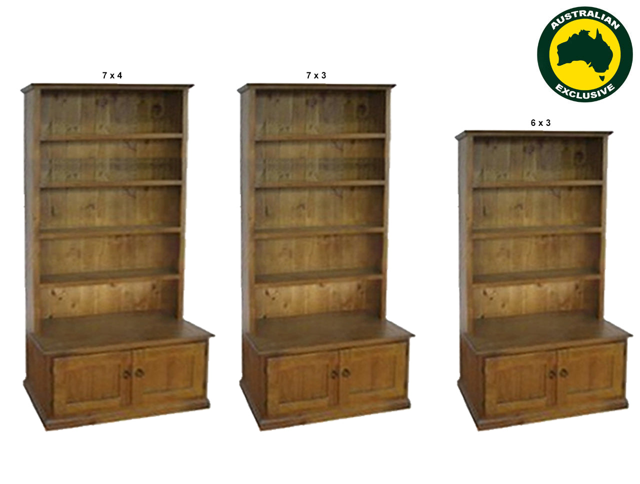 COLONIAL (AUSSIE MADE) BOOKCASE COMBO WITH BOTTOM DOORS COLLECTION - ASSORTED STAINED COLOURS - STARTING FROM $699