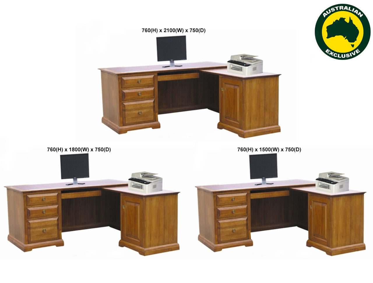 CHURACHS (AUSSIE MADE) CORNER COMPUTER DESK WITH KEYBOARD SLIDE COLLECTION - ASSORTED STAINED COLOURS - STARTING FROM $1599