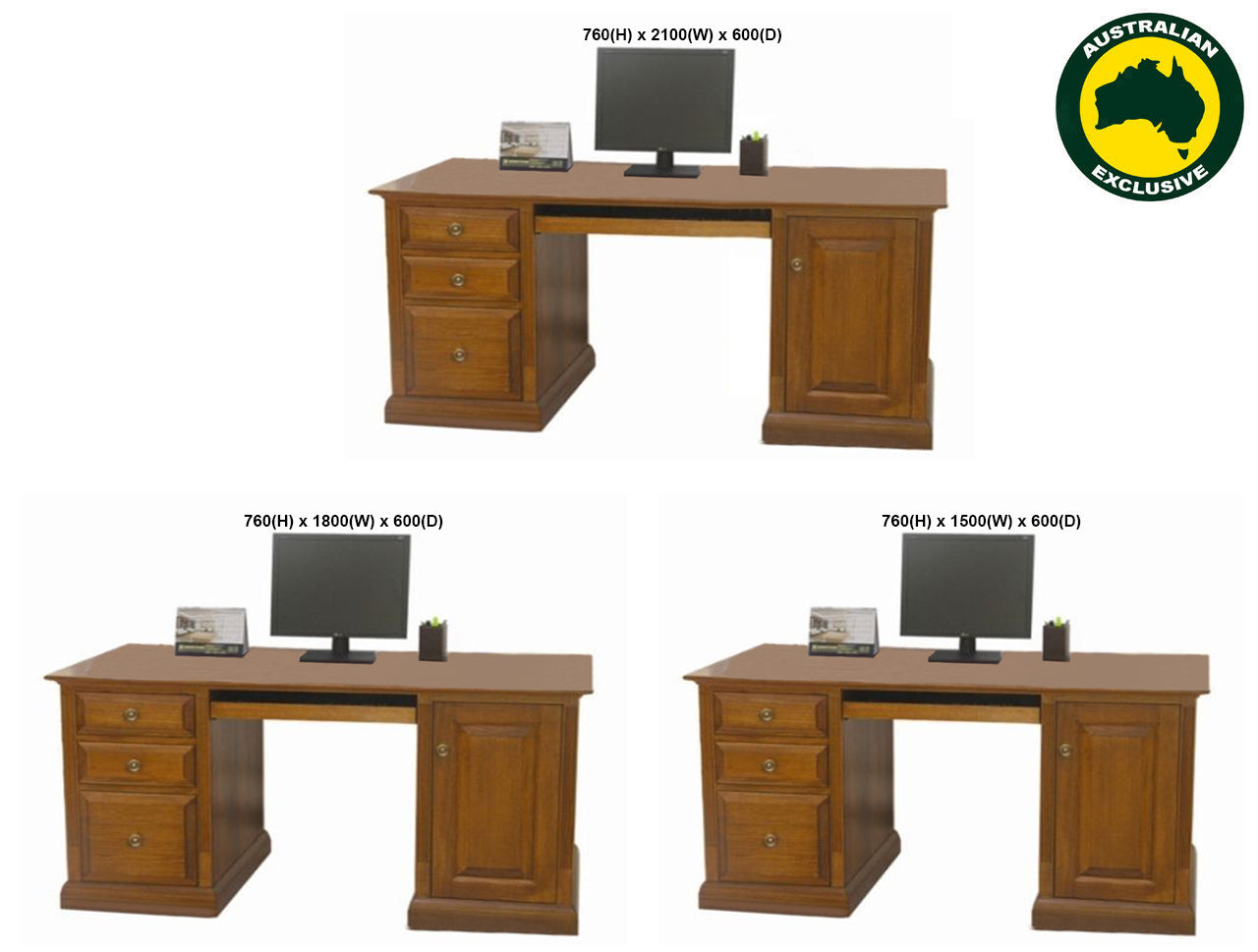CHURACH (AUSSIE MADE) DESK COLLECTION - TASSIE OAK COMBINATION - ASSORTED STAINED COLOURS - STARTING FROM $1699