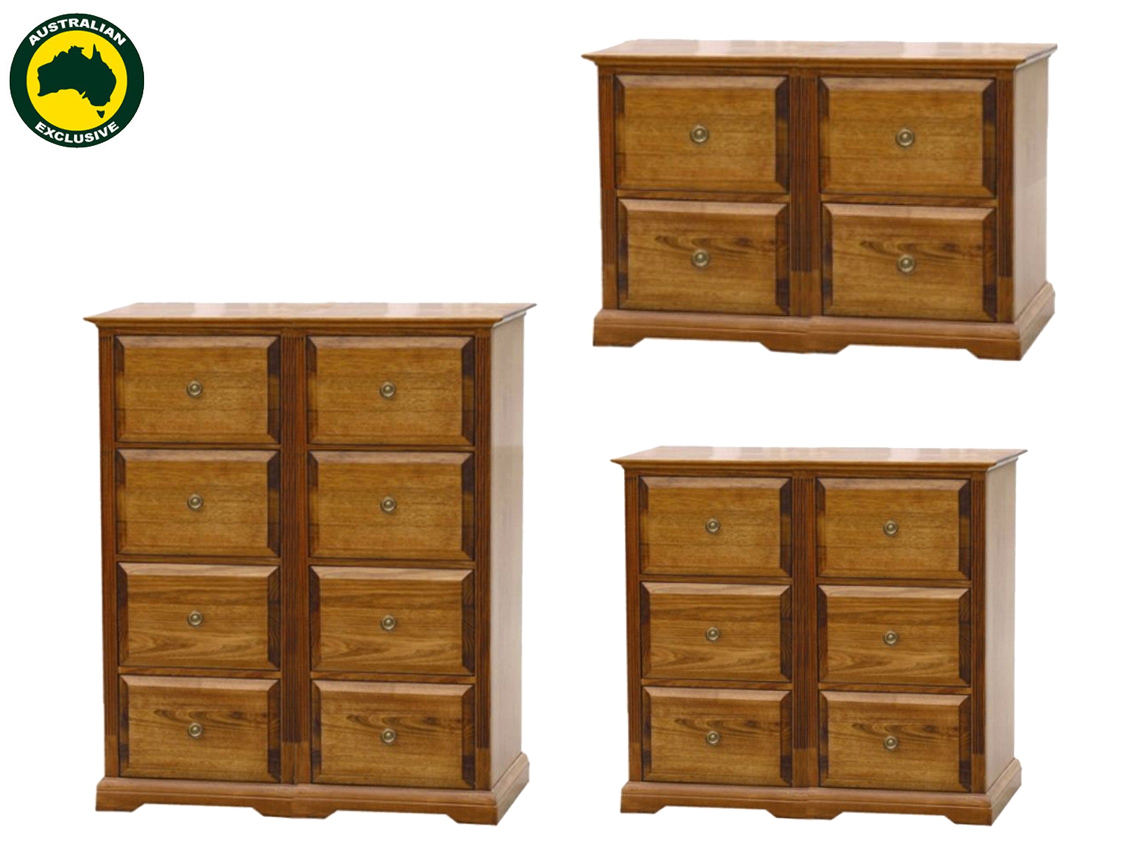 CHURACH (AUSSIE MADE) FILING CABINET COLLECTION - TASSIE OAK COMBINATION - ASSORTED STAINED COLOURS - STARTING FROM $1699