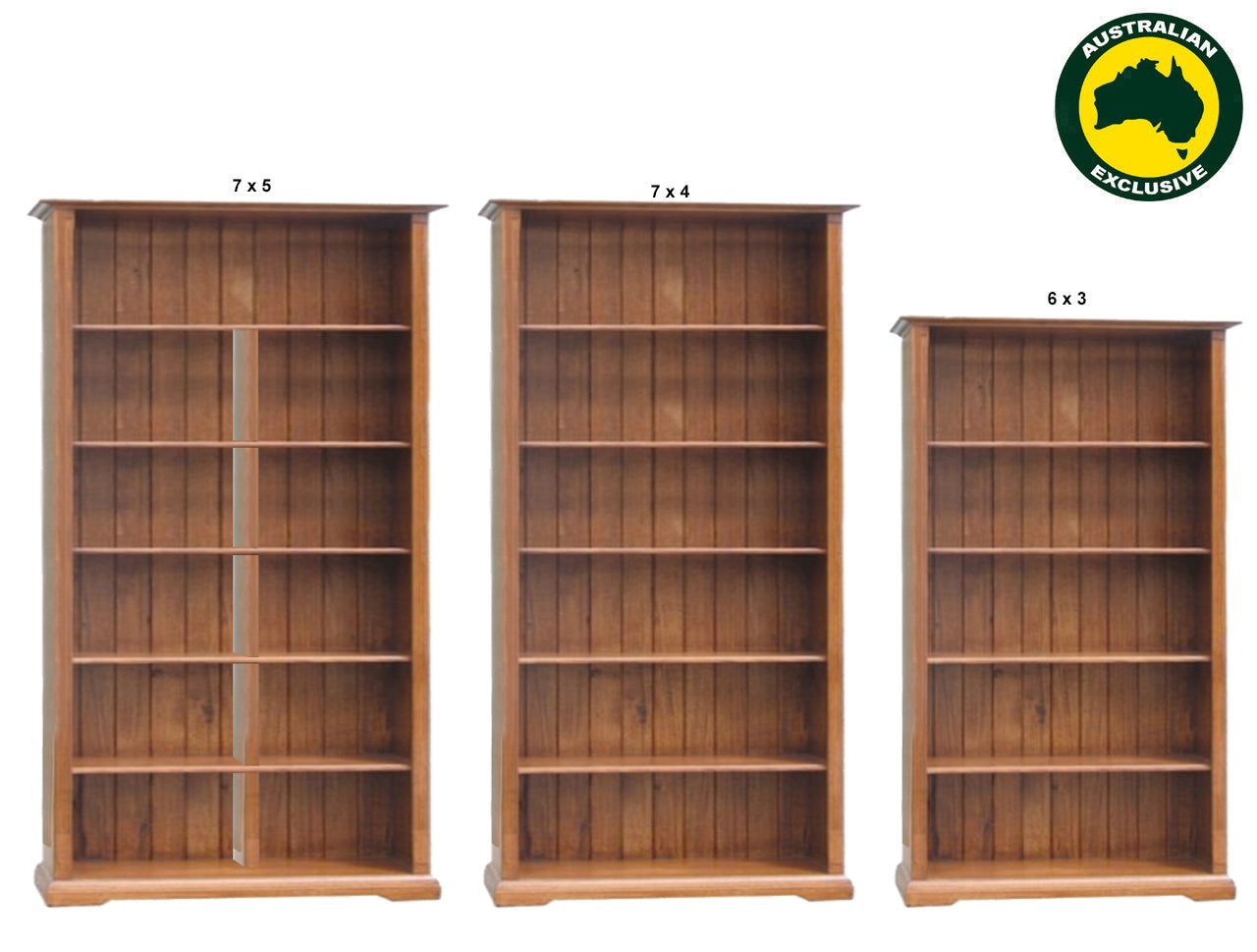 CHURACHS (AUSSIE MADE) HIGHLINE BOOKCASE COLLECTION - ASSORTED STAINED COLOURS - STARTING FROM $599