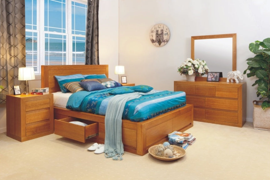 CLAREMONT / MORGAN DELUXE (AUSSIE MADE) DOUBLE OR QUEEN 6  PIECE (THE LOT) BEDROOM SUITE WITH 4 UNDER BED DRAWERS -  ASSORTED COLOURS