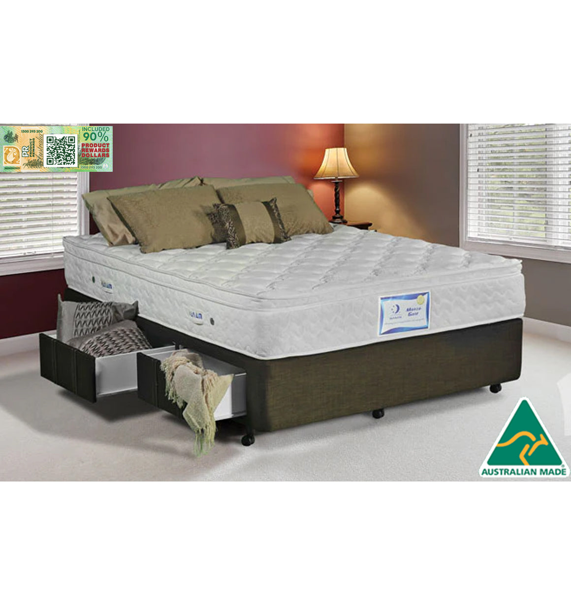 (FW) PALERMO / (AMM) CLASSIC (AUSSIE MADE) BASE WITH 2 SIDES DRAWERS - (12''/300MM) BASE ONLY - ASSORTED FABRICS &  COLOURS - INCLUDE an EXTRA 90% SAVINGS on the price with a FREE REWARDS VOUCHER - STARTING FROM $899