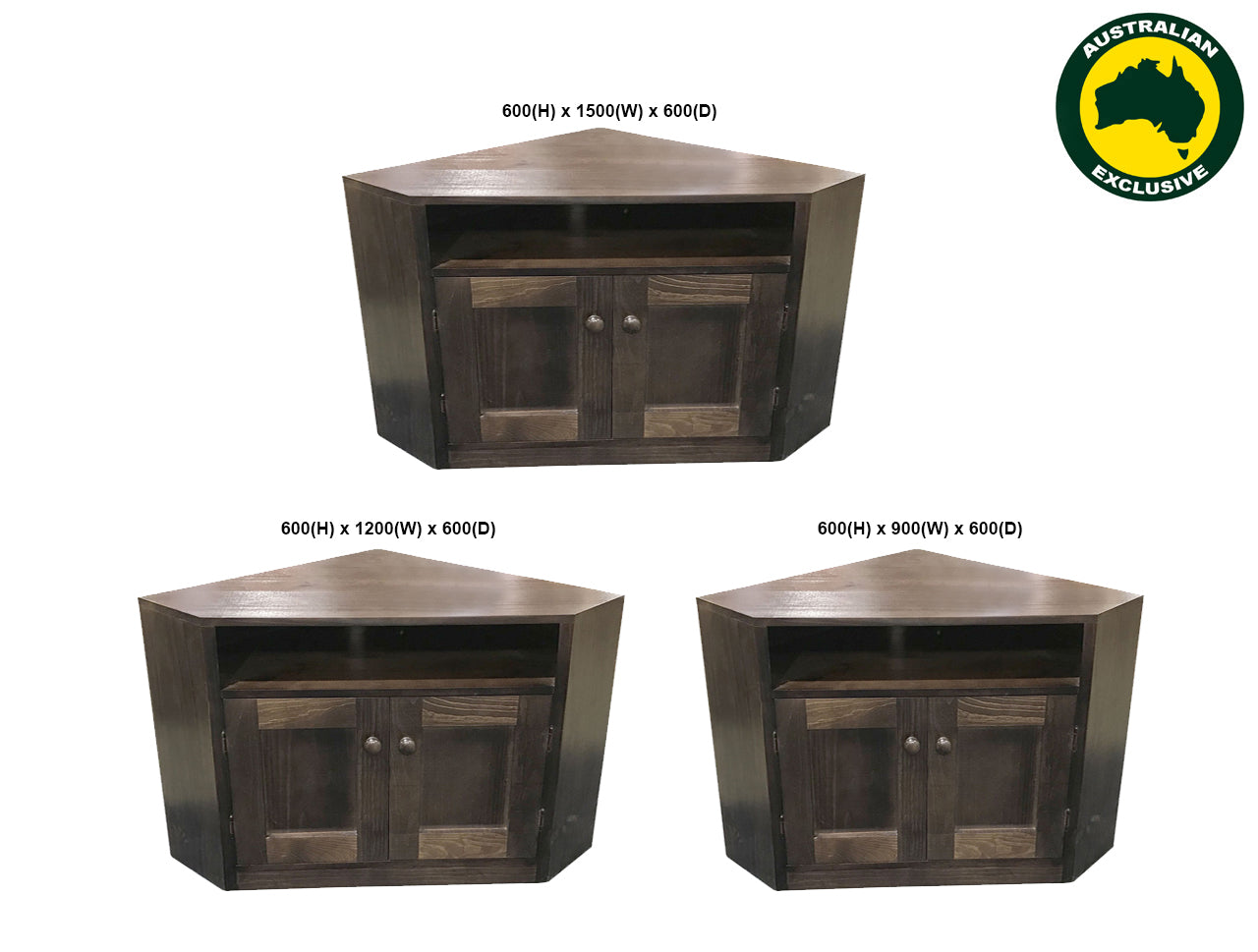 CLAUDE (AUSSIE MADE) CORNER TV STAND COLLECTION  - ASSORTED STAINED COLOURS - STARTING FROM $599