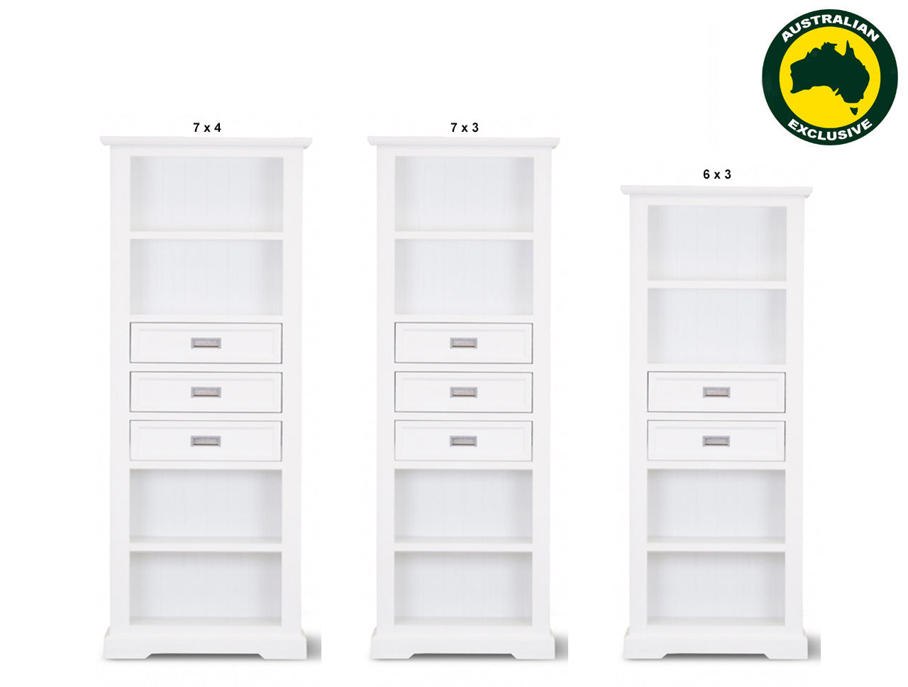 COASTAL (AUSSIE MADE) HIGHLINE BOOKCASE WITH DRAWERS COLLECTION - ASSORTED PAINTED COLOURS - STARTING FROM $999
