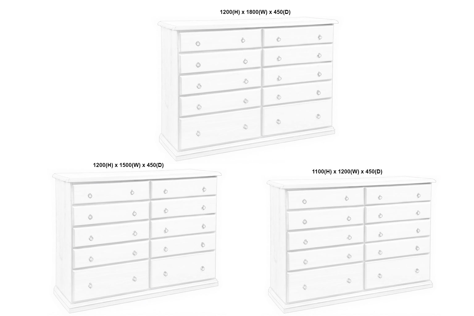 CRONULLA (AUSSIE MADE) 10 DRAWER CHEST COLLECTION - ASSORTED PAINTED COLOURS - STARTING FROM $1699