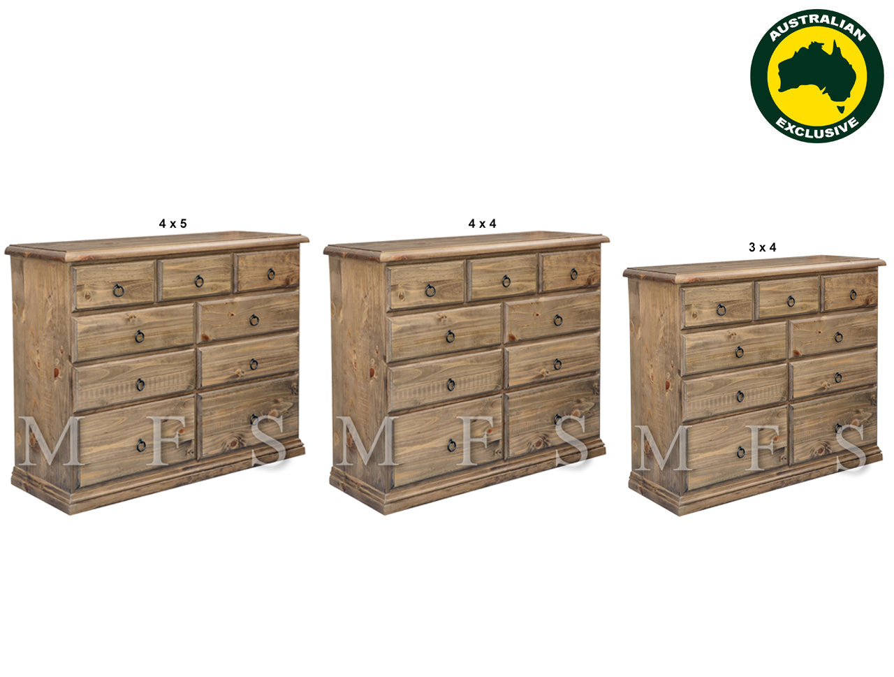 CRONULLA (AUSSIE MADE) 9 DRAWER SPLIT TOP CHEST COLLECTION - ASSORTED STAINED COLOURS - STARTING FROM $999