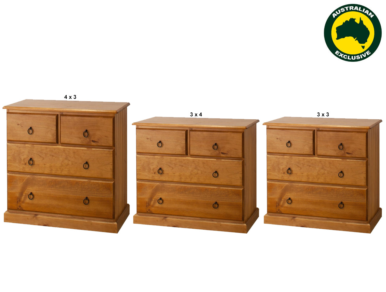 CRYSTAL (AUSSIE MADE) 4 DRAWER LOWBOY COLLECTION - ASSORTED STAINED COLOURS - STARTING FROM $599