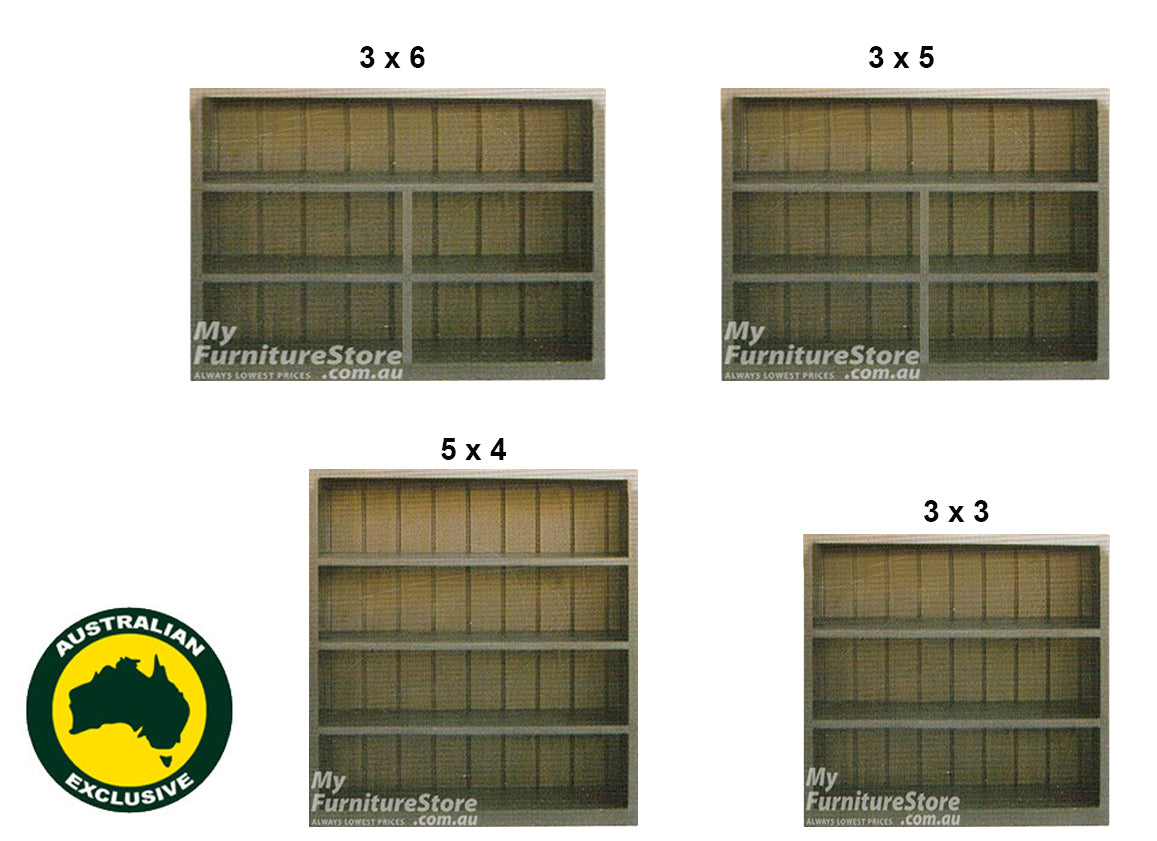 CUBE (AUSSIE MADE) LOWLINE BOOKCASE COLLECTION - TASMANIA OAK COMBINATION - ASSORTED STAINED COLOURS - STARTING FROM $649