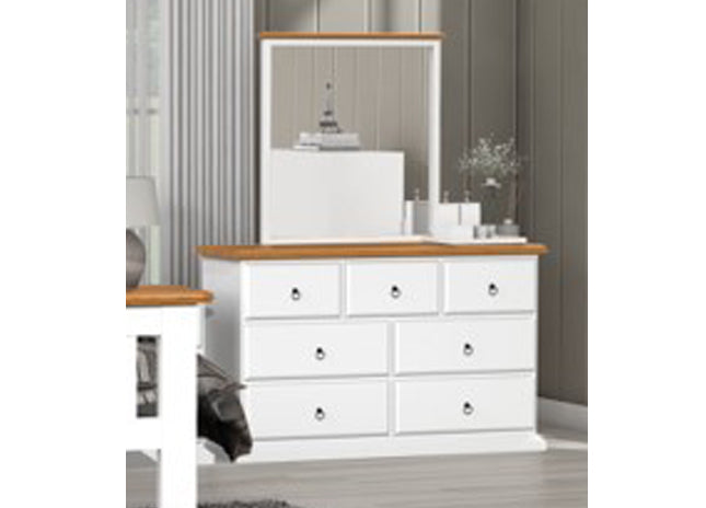 CRONULLA (AUSSIE MADE) 7 DRAWER DRESSING TABLE WITH MIRROR - 2 TONE - ASSORTED COLOURS