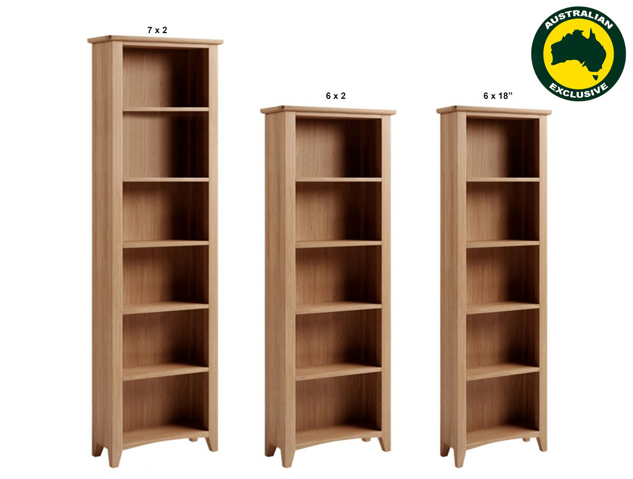 ELEGANCE (AUSSIE MADE) SKINNY BOOKCASE COLLECTION - TASMANIA OAK COMBINATION - ASSORTED STAINED COLOURS - STARTING FROM $699