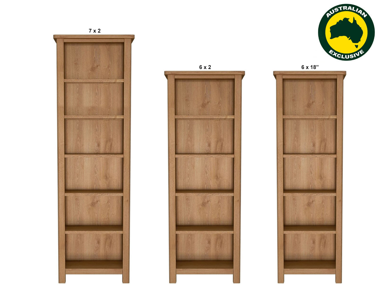EMINENCE (AUSSIE MADE) SKINNY BOOKCASE COLLECTION - TASSIE OAK COMBINATION - ASSORTED STAINED COLOURS - STARTING FROM $699