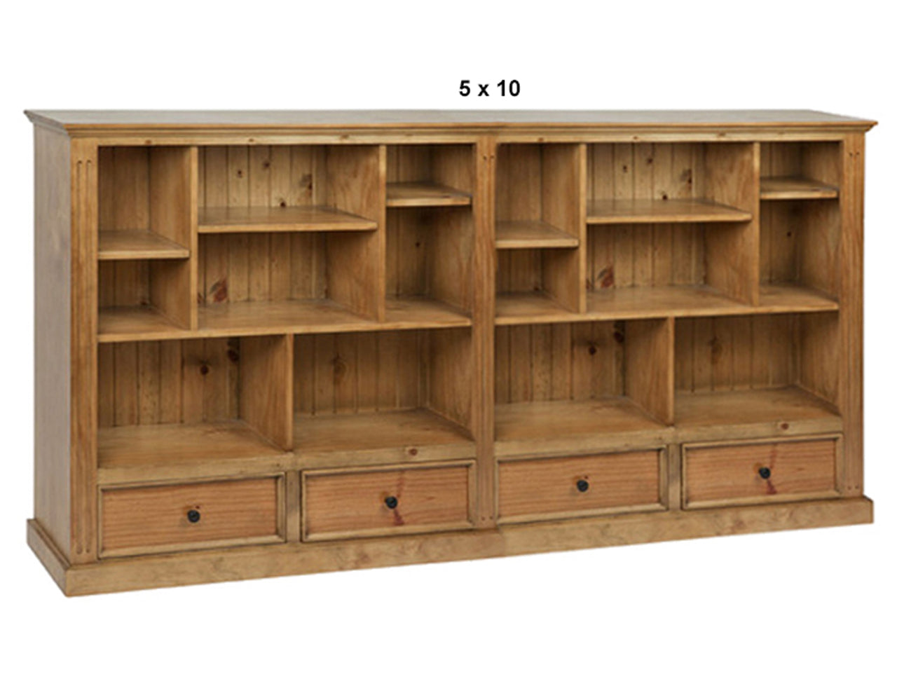 HERALDY (AUSSIE MADE) LOWLINE WITH 4 DRAWERS PICTURED FRAMED (3 SECTION) PIGEON PAIRED BOOKCASE COLLECTION - ASSORTED STAINED COLOURS - STARTING FROM $1499
