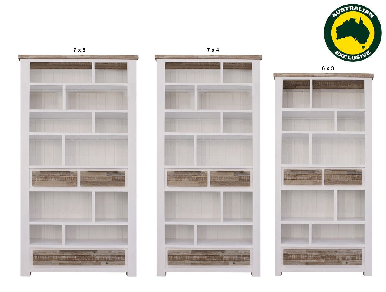 HOMESTEAD (AUSSIE MADE) HIGHLINE BOOKCASE WITH 3 DRAWERS COLLECTION - ASSORTED PAINTED / STAINED COLOURS - STARTING FROM $1399