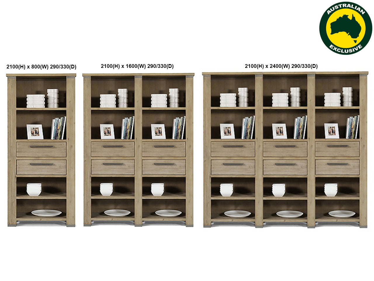 INTRO (AUSSIE MADE) HIGHLINE BOOKCASE DRAWER / NICHES - ASSORTED STAINED COLOURS - STARTING FROM $999