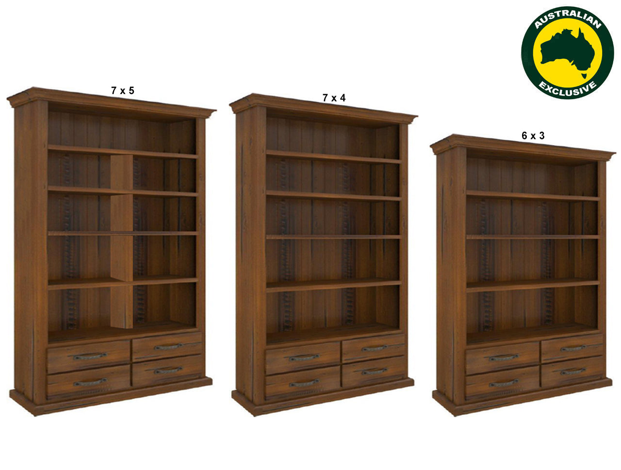 JAMAICA (AUSSIE MADE) HIGHLINE BOOKCASE COMBO COLLECTION - ASSORTED STAINED COLOURS - STARTING FROM $999