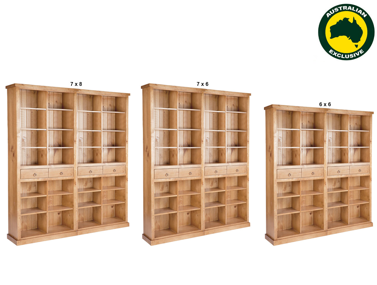 LITHGOW (AUSSIE MADE) BOOKCASE WITH 4 DRAWERS COLLECTION - ASSORTED STAINED COLOURS - STARTING FROM $1499