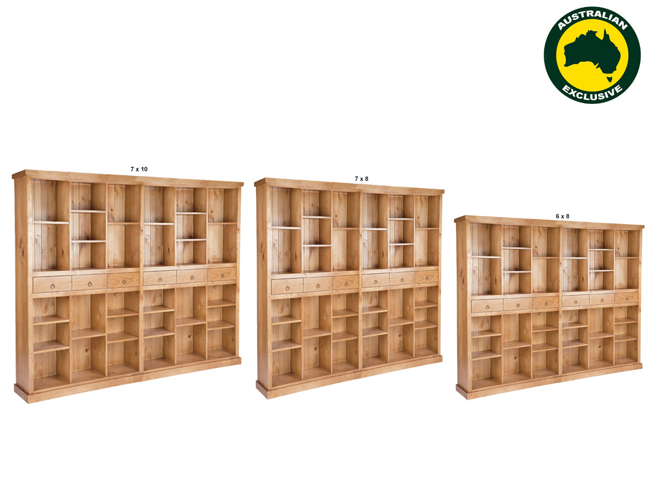 LITHGOW (AUSSIE MADE) BOOKCASE WITH 6 DRAWERS COLLECTION - ASSORTED STAINED COLOURS - STARTING FROM $1899