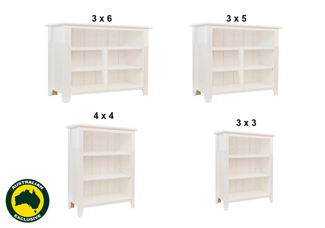 MANILLA (AUSSIE MADE) LOWLINE BOOKCASE COLLECTION - ASSORTED STAINED COLOURS - STARTING FROM $399