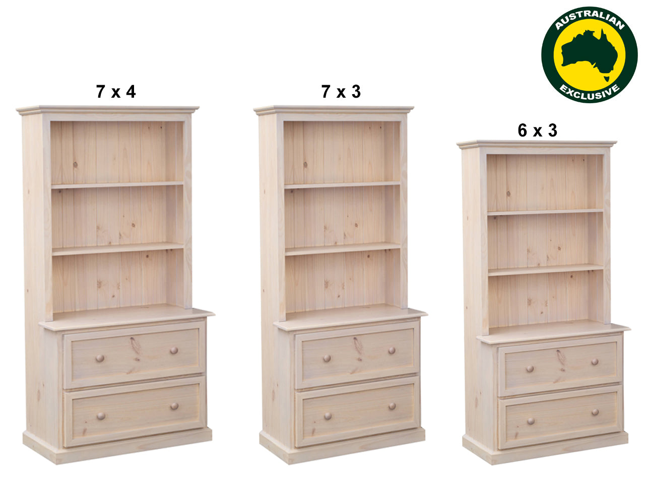 MELISSA (AUSSIE MADE) BOOKCASE COMBO WITH 2 DEEP BLANKETS DRAWERS COLLECTION - ASSORTED STAINED COLOURS - STARTING FROM $499