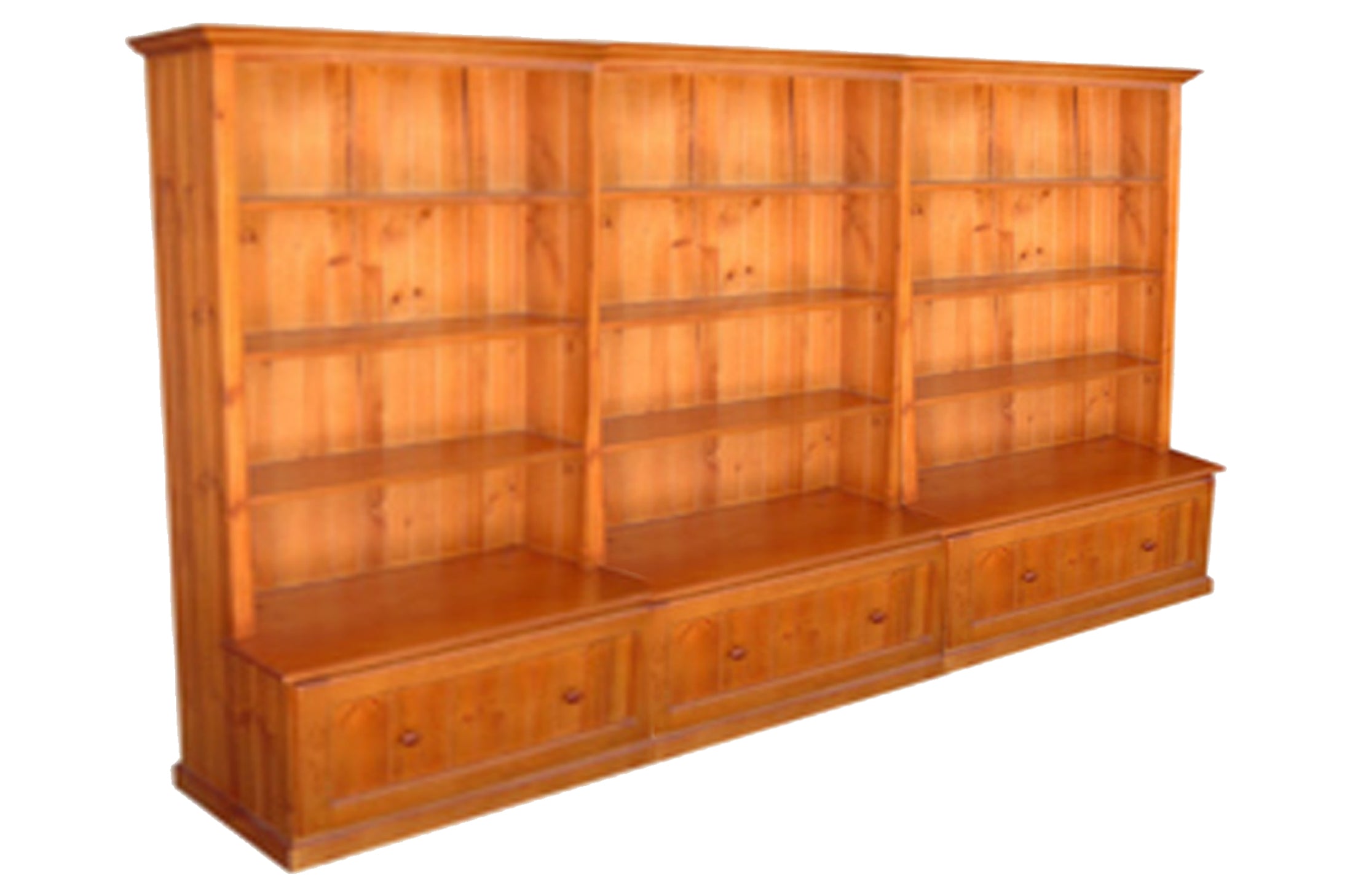 MUDGEE (AUSSIE MADE) BOOKCASE COMBO WITH PULL OUT DRAWER - 1800(H) x 2700(W) - (3 SECTIONS) PIGEON PAIRED - ASSORTED COLOURS