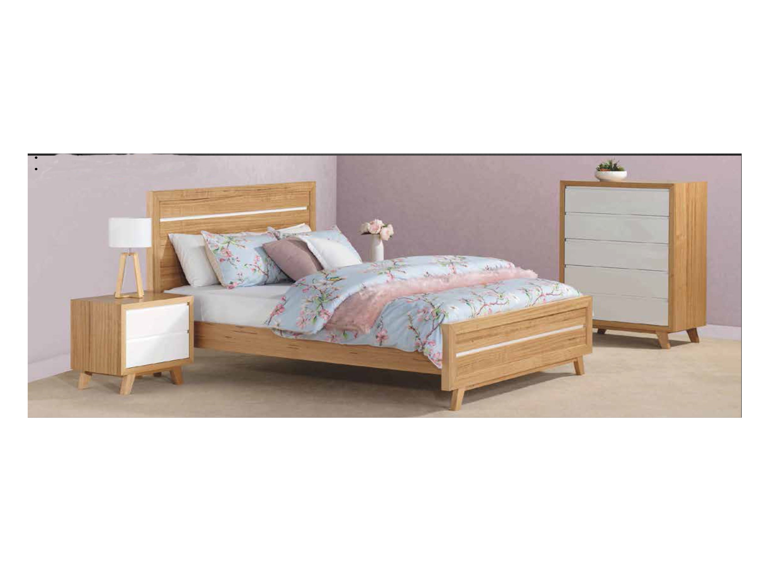 TROVATO DOUBLE OR QUEEN (AUSSIE MADE) 5 PIECE (DRESSER) BEDROOM SUITE - TASSIE OAK COMBINATION - ASSORTED COLOURS