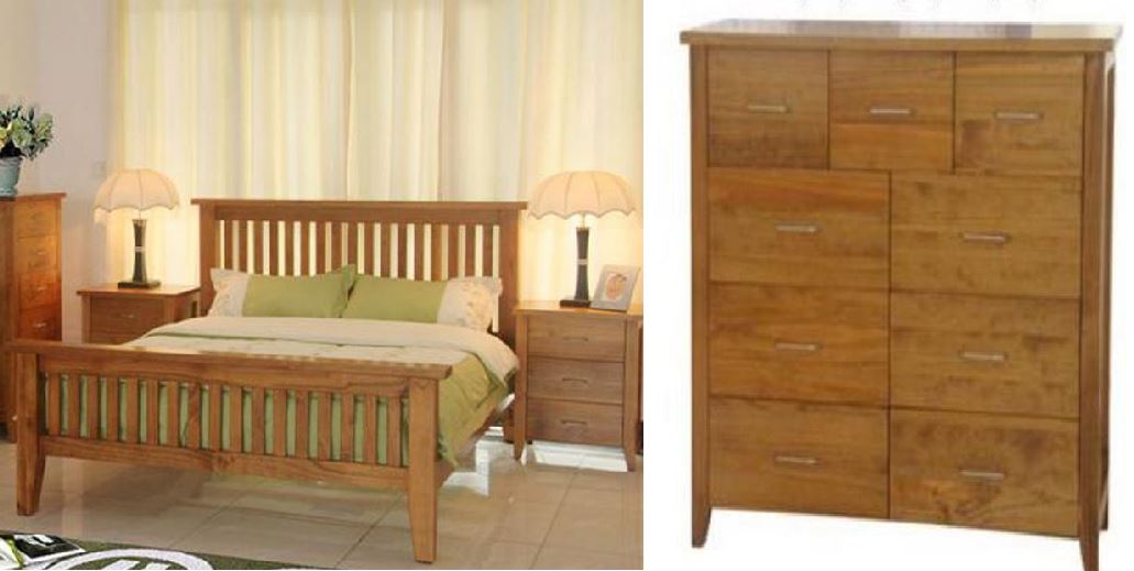 DAKOTA (II) DOUBLE OR QUEEN 4 PIECE TALLBOY BEDROOM SUITE WITH 9 DRAWER TALLBOY (MODEL - 4-5-22-15-14-16-15-18-19) - CHESTNUT OR WALNUT