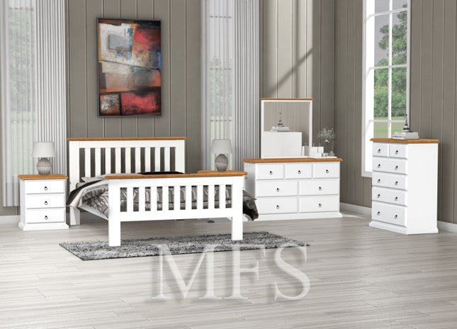 Copy DOUBLE OR QUEEN CRONULLA (AUSSIE MADE) 5 PIECE (DRESSER) BEDROOM SUITE - 2 TONE - ASSORTED COLOURS