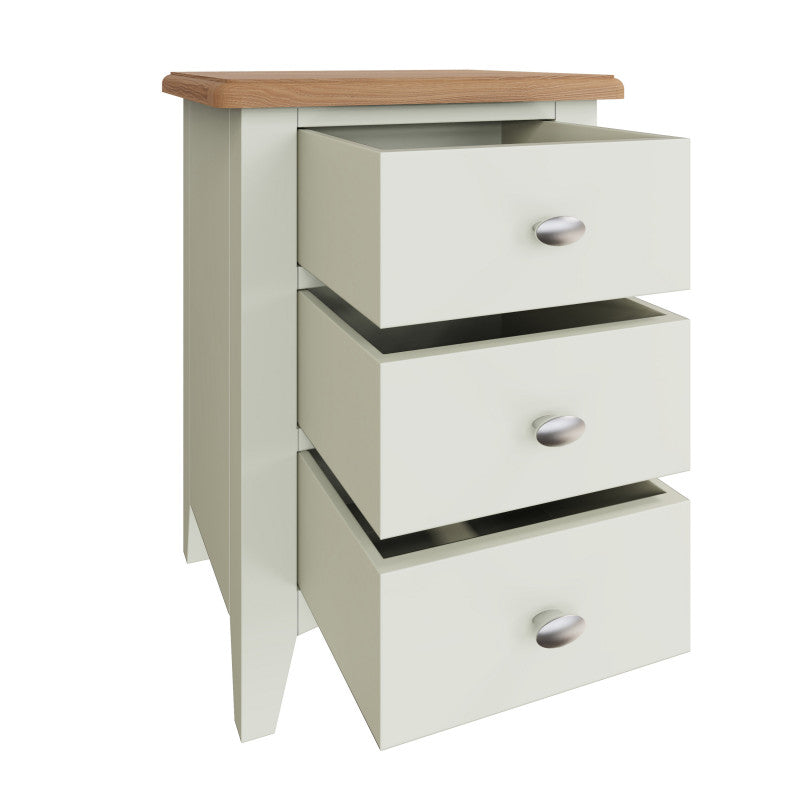 EMMETT (GA-LBSC-W) 3 DRAWER LARGE BEDSIDE TABLE - 580(H) x 420(W) x 350(D) - IVORY WHITE / LIGHT OAK (2 TONE)
