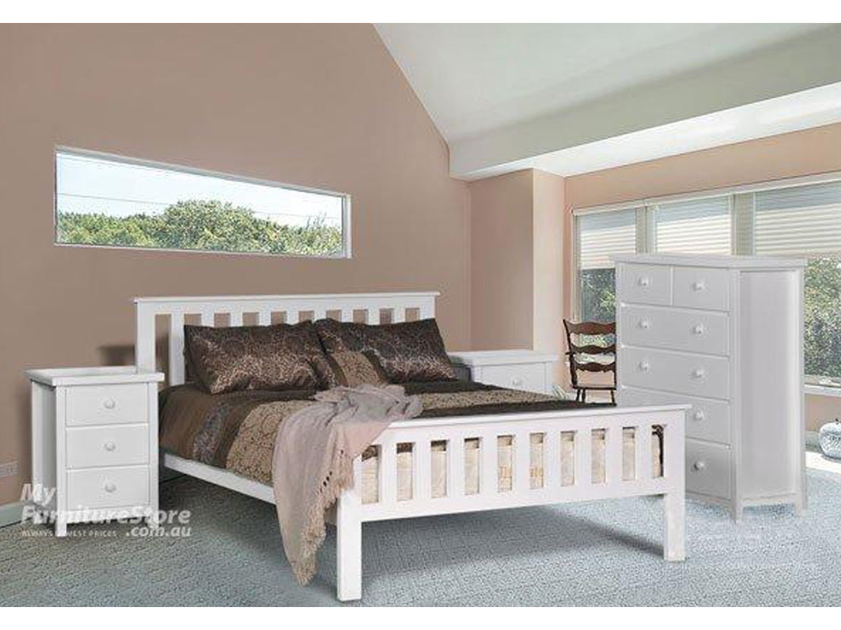 SINGLE OR KING SINGLE CRONULLA (AUSSIE MADE) 3 PIECE (TALLBOY) BEDROOM SUITE - TASSIE OAK COMBINATION - ASSORTED COLOURS