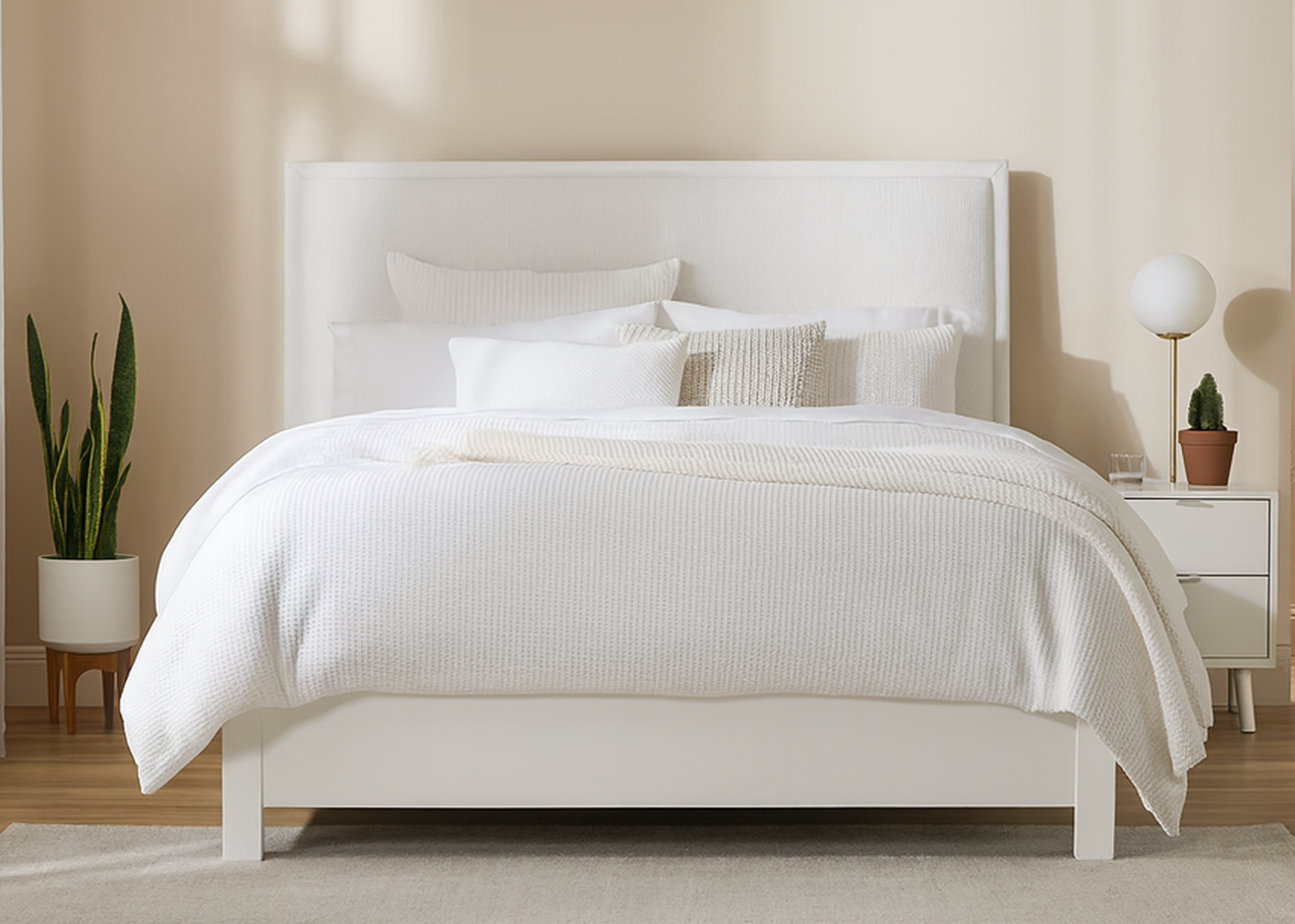 ALTITUDE FRAMED (AUSSIE MADE) UPHOLSTERED HEAD WITH TIMBER FOOT BEDROOM COLLECTION - ASSORTED FABRICS AND COLOURS - STARTING FROM $699