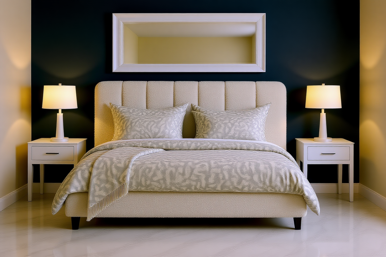 JULES (AUSSIE MADE) UPHOLSTERED BEDROOM COLLECTION WITH MAJESTIC BASE  - ASSORTED FABRICS AND COLOURS - STARTING FROM $599