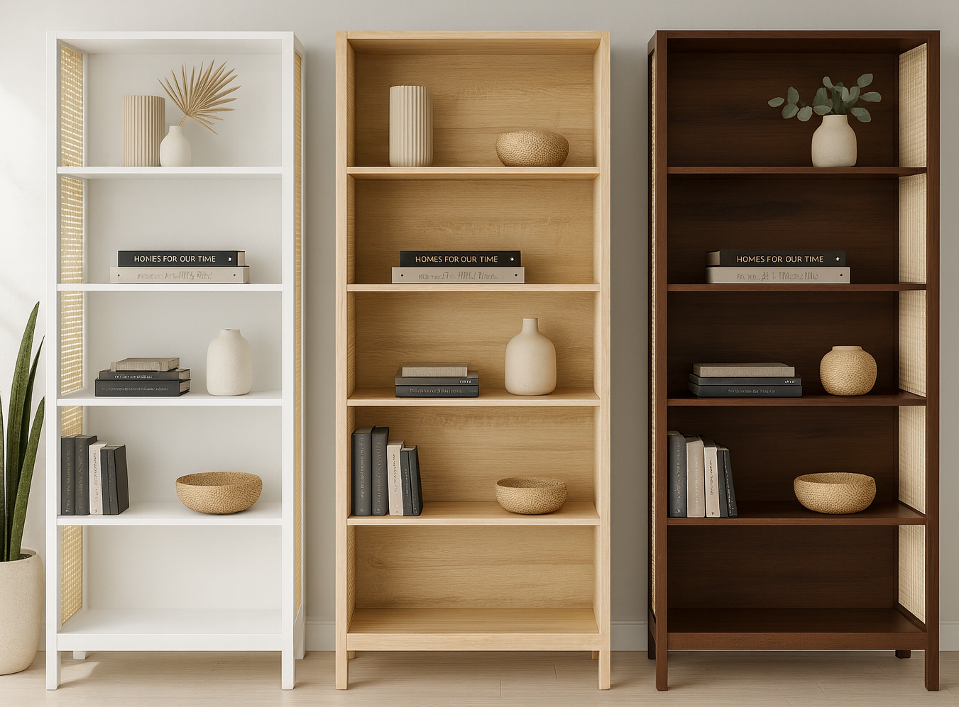 COOPER (AUSSIE MADE) RATTAN AND TIMBER HIGHLINE BOOKCASE COLLECTION  - ASSORTED STAINED COLOURS - STARTING FROM $799