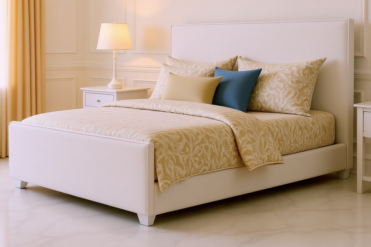 DELAMON (AUSSIE MADE) UPHOLSTERED BEDROOM COLLECTION - ASSORTED FABRICS AND COLOURS - STARTING FROM $699