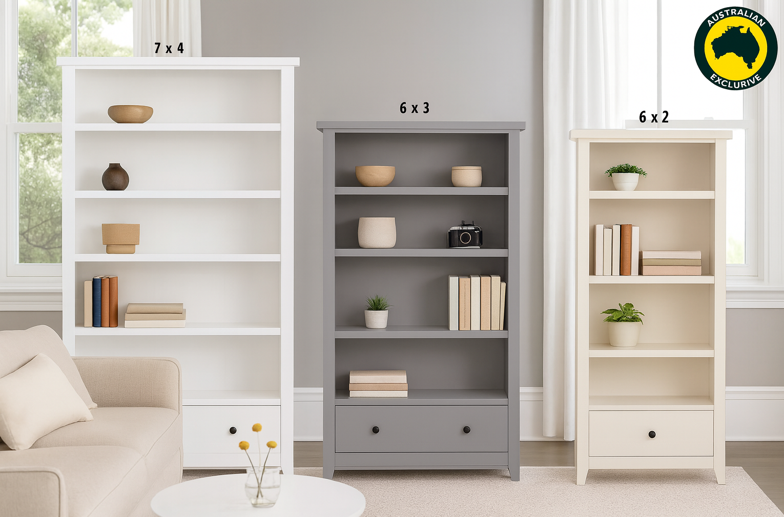 FJORD (AUSSIE MADE) HIGHLINE BOOKCASE WITH DRAWERS COLLECTION - ASSORTED PAINTED COLOURS - STARTING FROM $1299