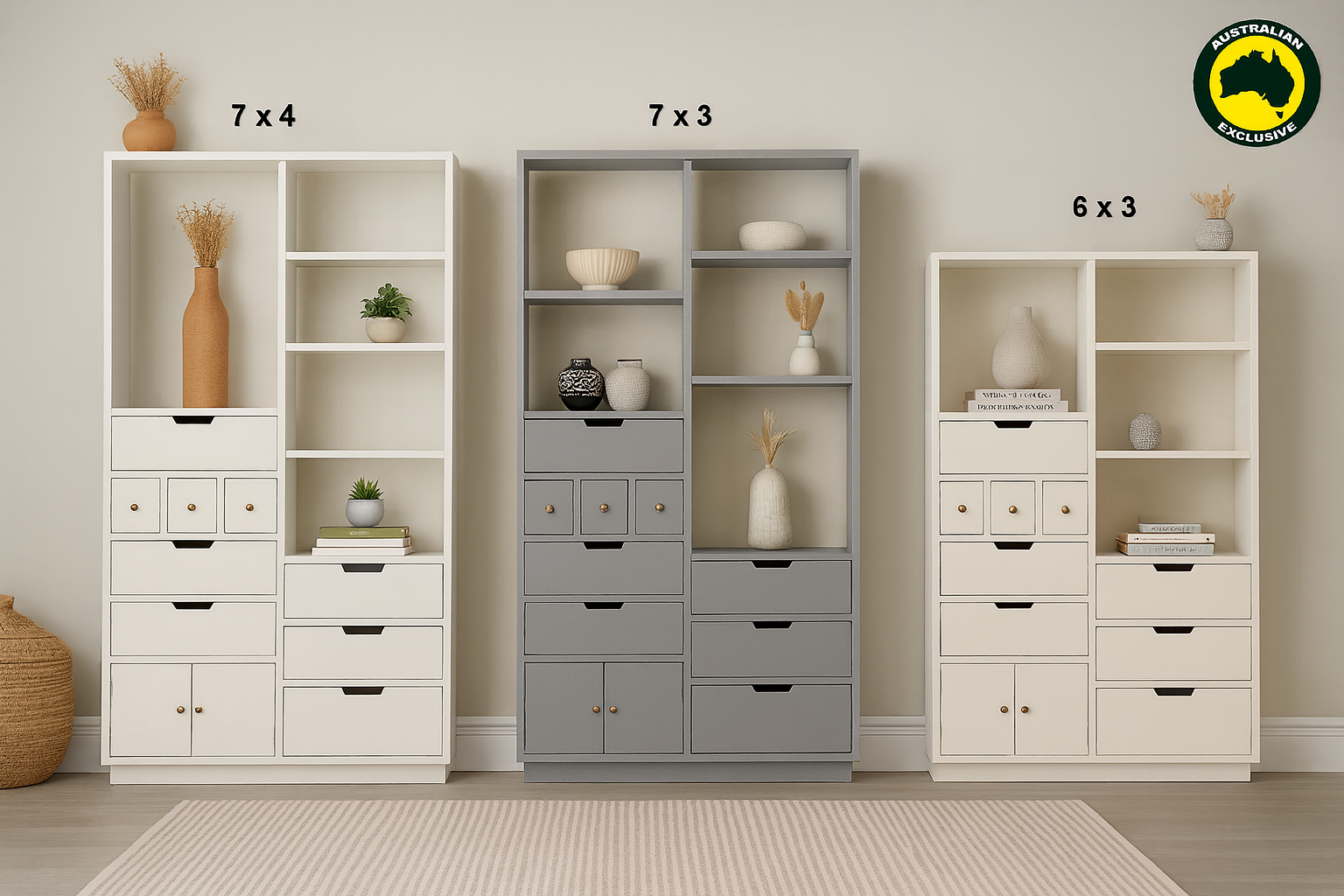 HARBOUR (AUSSIE MADE) BOOKCASE HIGHLINE WITH 2 DOORS AND 9 DRAWERS COLLECTION - ASSORTED PAINTED COLOURS - STARTING FROM $1799