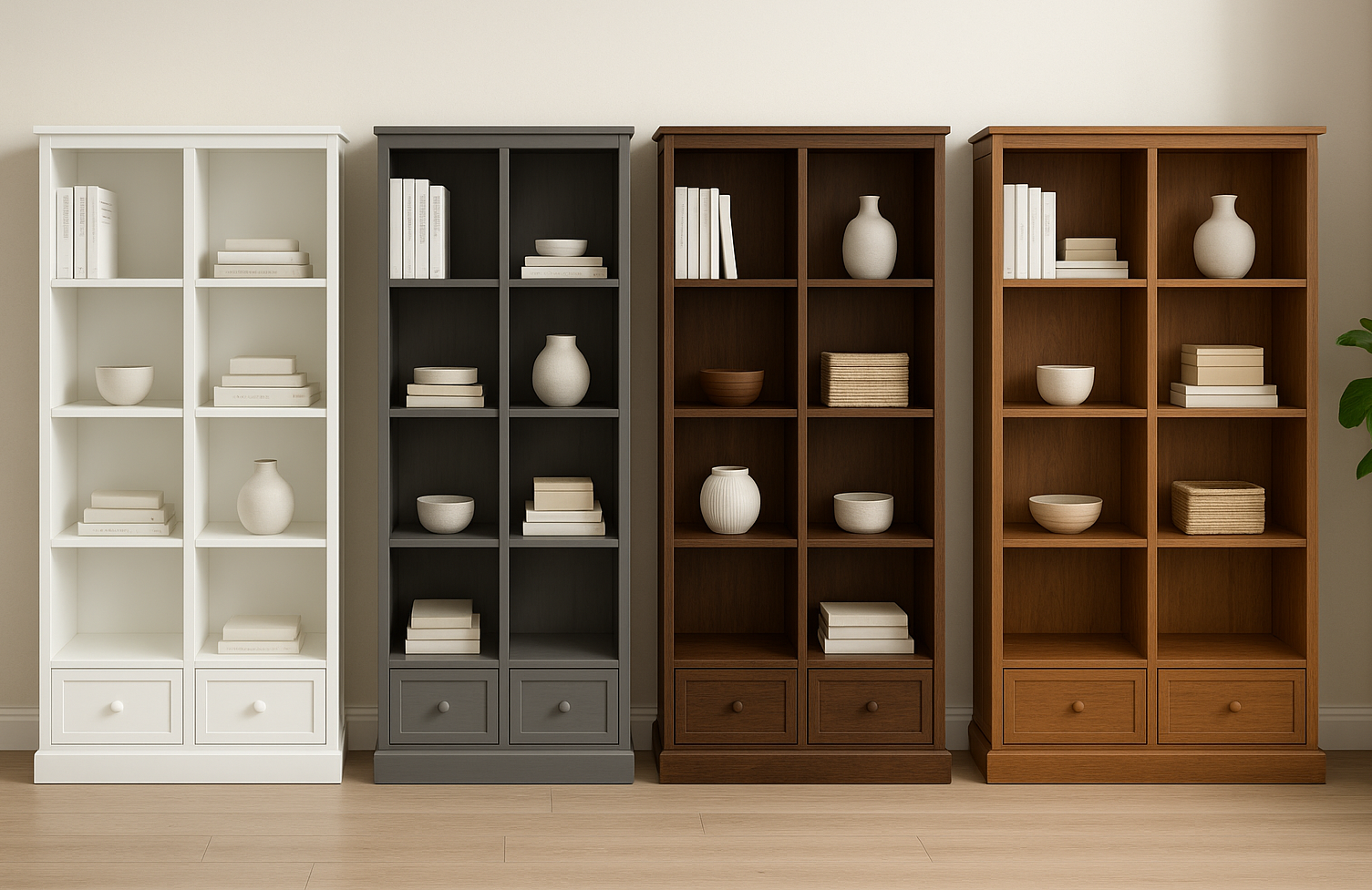 MUDGEE (AUSSIE MADE) STANDARD LOWLINE WITH 40MM FACINGS BOOKCASE COLLECTION - ASSORTED STAINED COLOURS - STARTING FROM $249