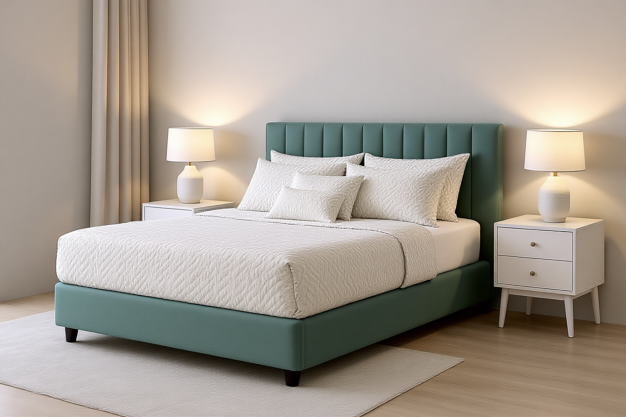 WATERFALL (AUSSIE MADE) UPHOLSTERED BEDROOM COLLECTION WITH MAJESTIC HIGH BASE  - ASSORTED FABRICS AND COLOURS - STARTING FROM $699