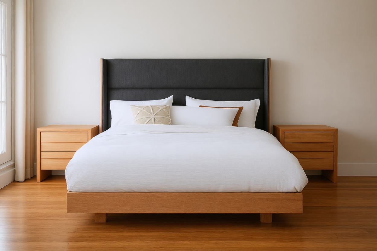 RIALTO (AUSSIE MADE) BEDROOM COLLECTION - FABRIC / SOLID TIMBER / TASSIE OAK VENEER / TASSIE OAK HARDWOOD COMBINATION - ASSORTED PAINTED COLOURS - STARTING FROM $1999