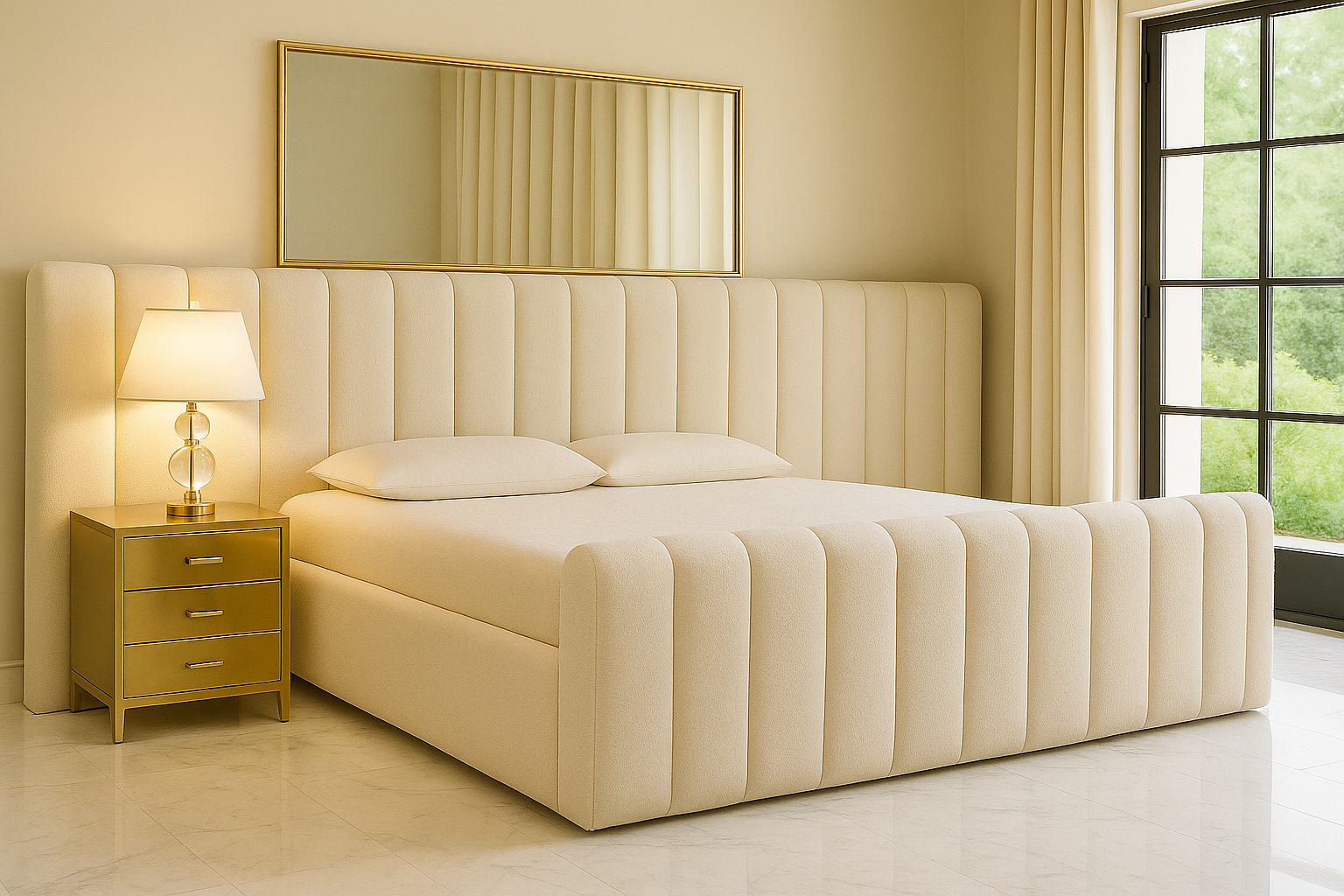 SABATINI (AUSSIE MADE) UPHOLSTERED EXTENDED BEDROOM COLLECTION – ASSORTED FABRICS & COLOURS - STARTING FROM $1999