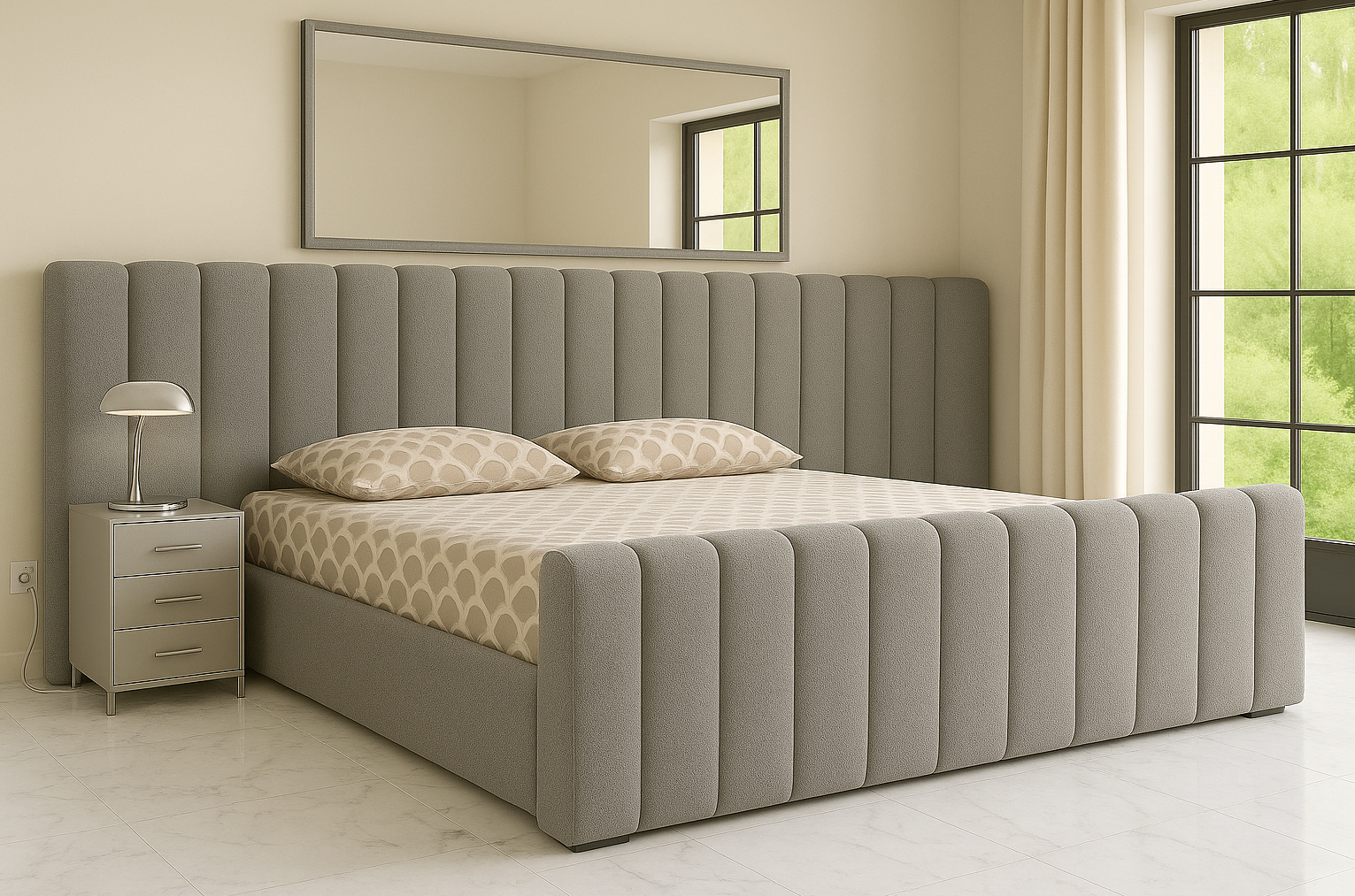 SABATINI (AUSSIE MADE) UPHOLSTERED EXTENDED BEDROOM COLLECTION – ASSORTED FABRICS & COLOURS - STARTING FROM $1999