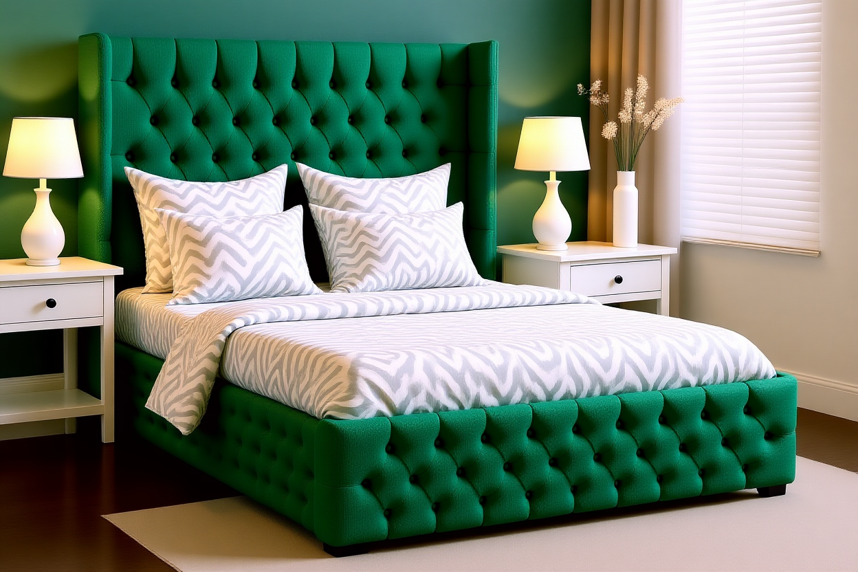 JULIETTE (AUSSIE MADE) UPHOLSTERED CHESTERFIELD WITH WINGS BEDFRAME BEDROOM COLLECTION – ASSORTED FABRICS & COLOURS - STARTING FROM $2999