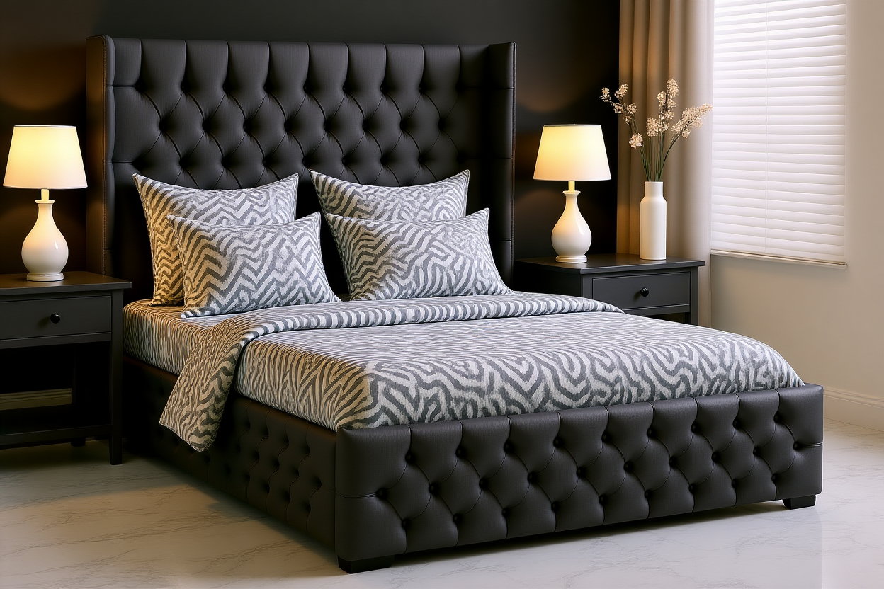 JULIETTE (AUSSIE MADE) UPHOLSTERED CHESTERFIELD WITH WINGS BEDROOM COLLECTION – ASSORTED FABRICS AND COLOURS - STARTING FROM $2999