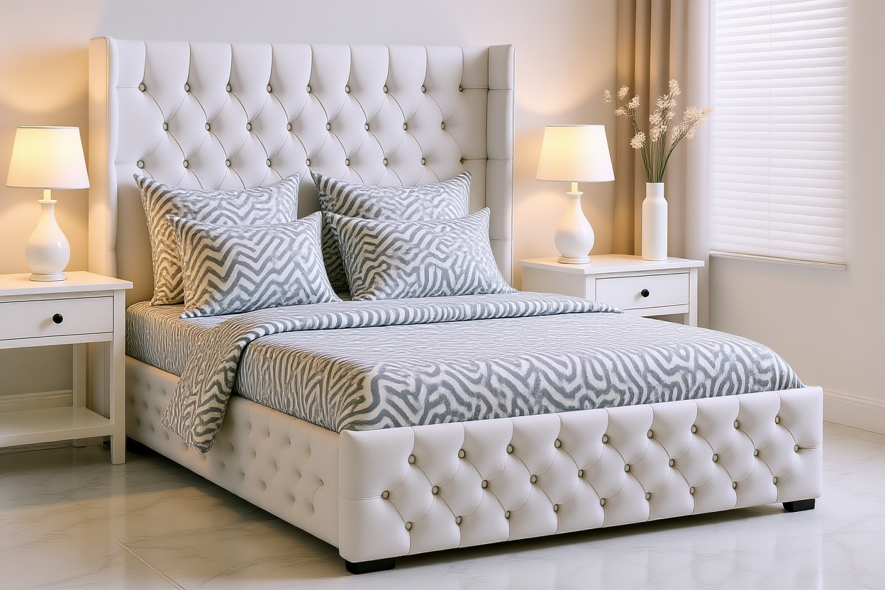 JULIETTE (AUSSIE MADE) UPHOLSTERED CHESTERFIELD WITH WINGS BEDROOM COLLECTION – ASSORTED FABRICS AND COLOURS - STARTING FROM $2999