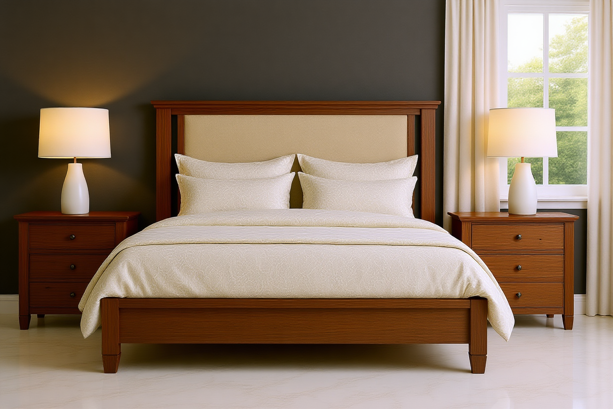 ZENITH (AUSSIE MADE) TIMBER AND FABRIC BEDROOM COLLECTION - ASSORTED FABRIC / STAINED COLOURS - STARTING FROM $1999