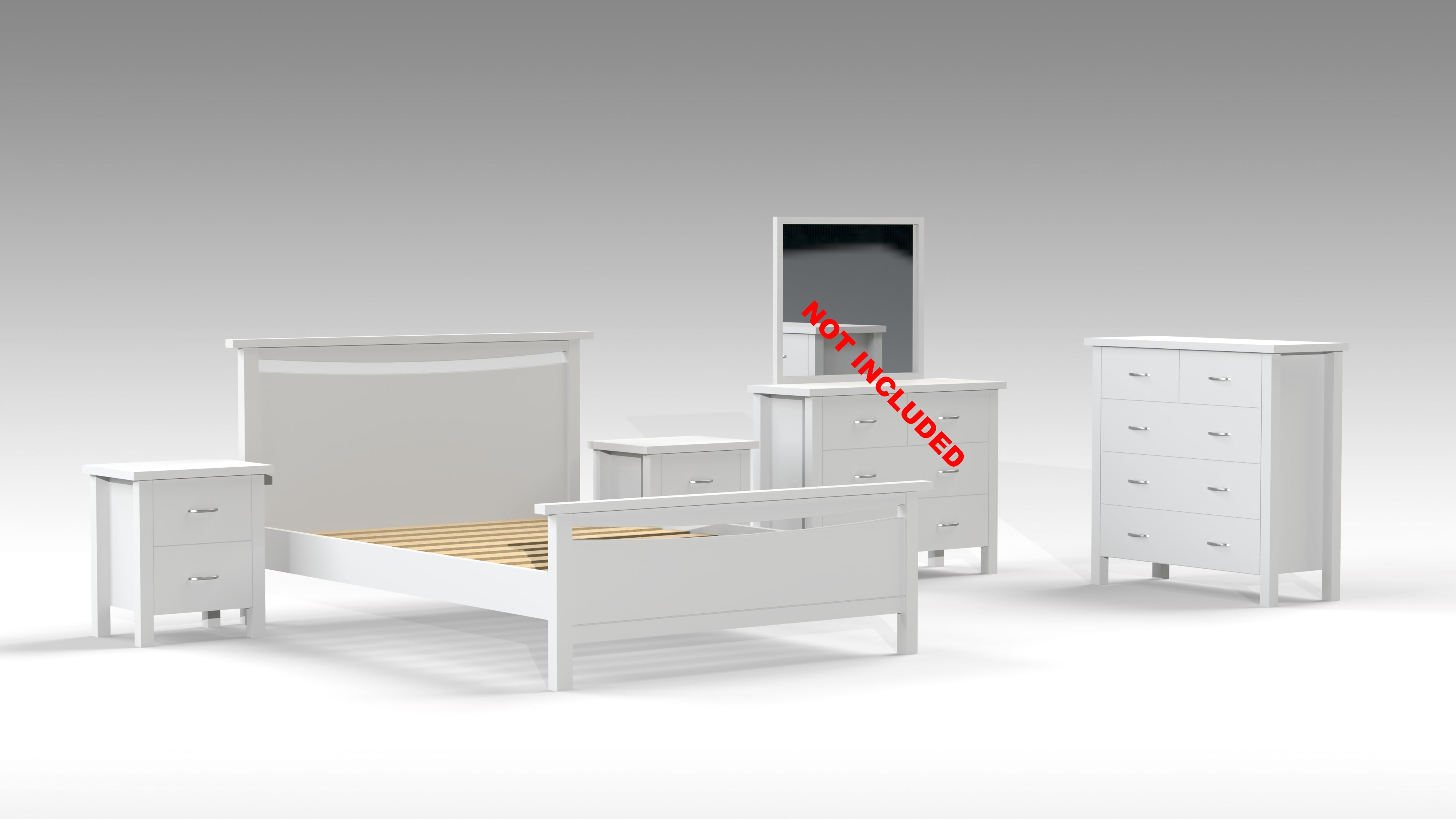 KING ALODIA (AUSSIE MADE) 4 PIECE (TALLBOY) BEDROOM SUITE - ASSORTED COLOURS
