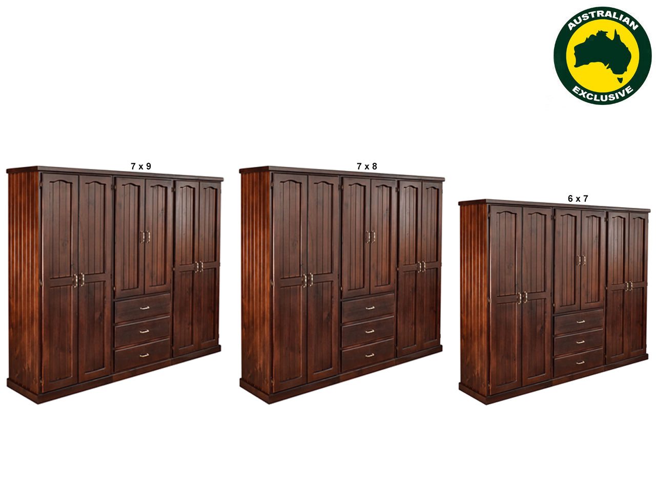 EMPIRE (AUSSIE MADE) MULTIROBE WITH 6 DOORS / 3 DRAWERS COLLECTION - ASSORTED STAINED COLOURS - STARTING FROM $2499